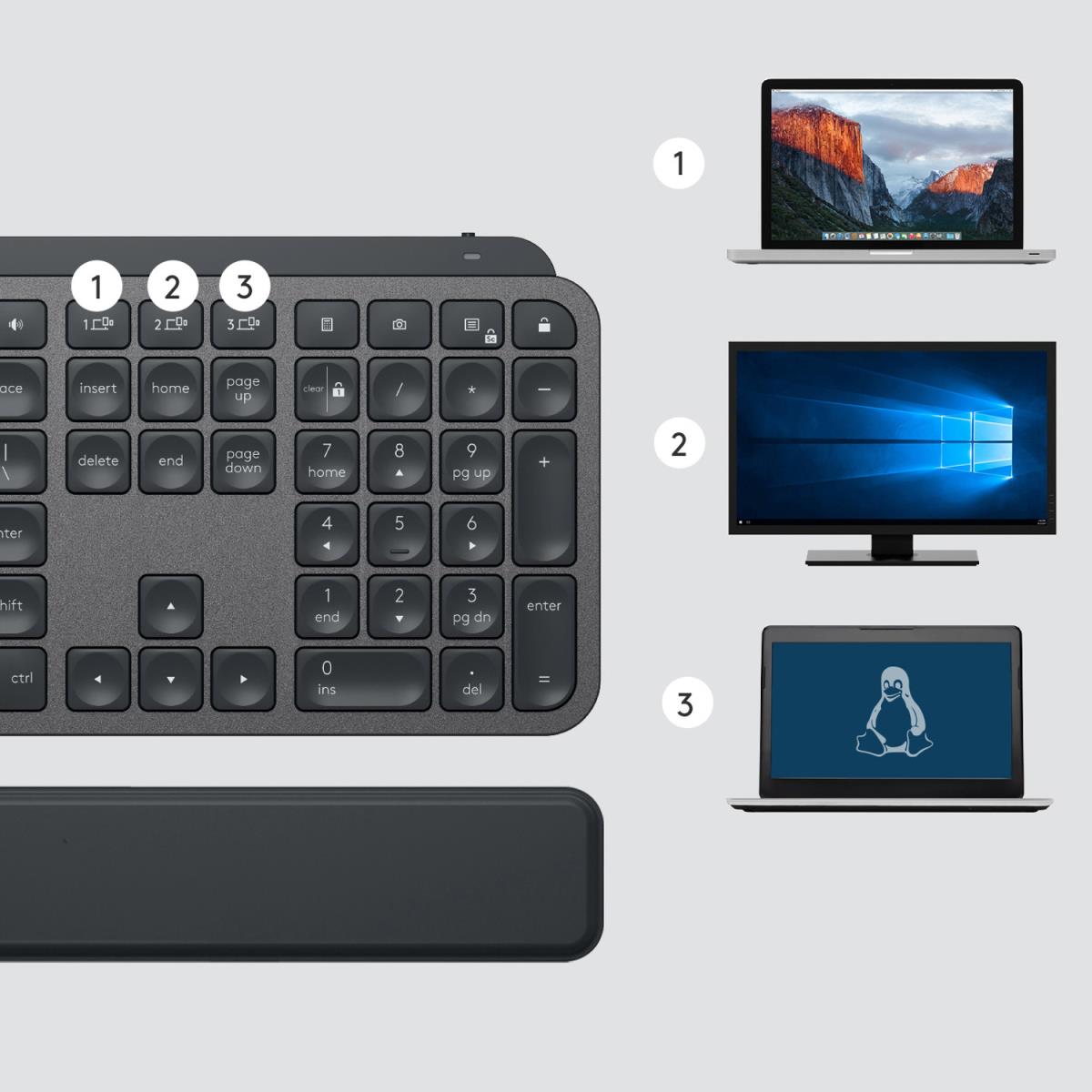 Mx Keys Wireless Illuminated Rechargeable Keyboard With Palm Rest Graphite Qwerty Us Int