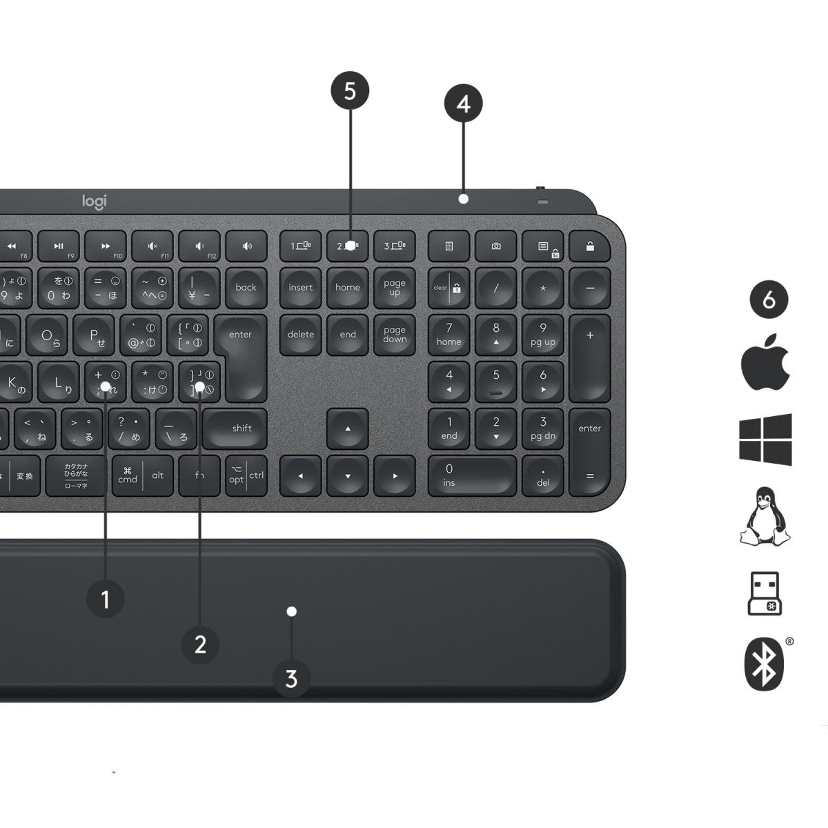 Mx Keys Wireless Illuminated Rechargeable Keyboard With Palm Rest Graphite Qwertz Swiss