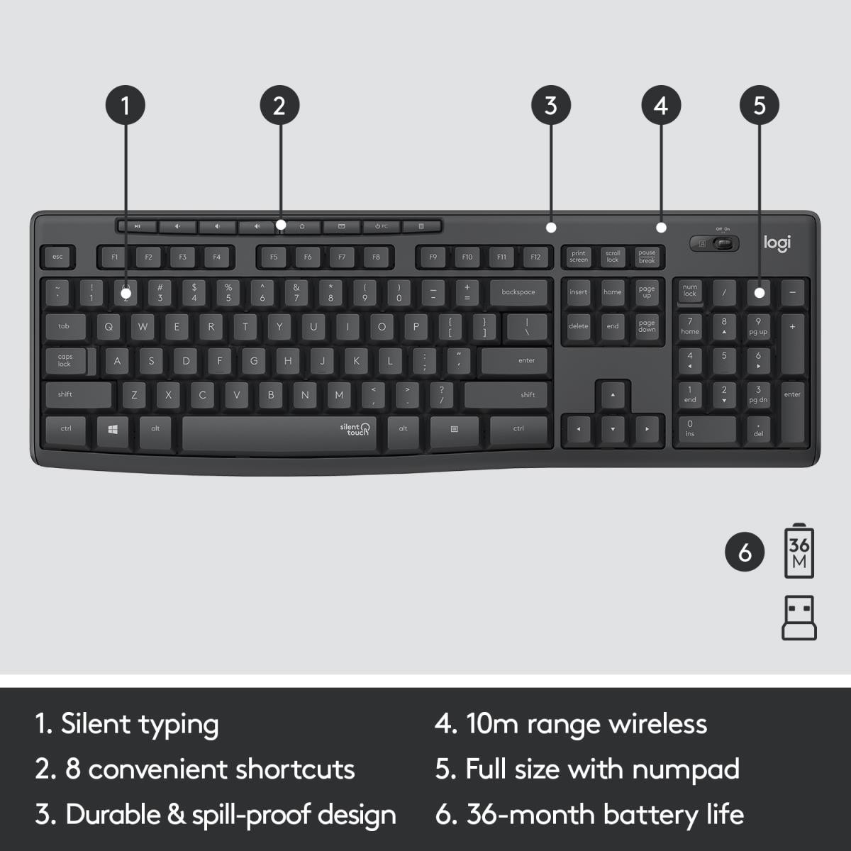 Mk295 Silent Wireless Combo Graphite Qwerty US/Int'l