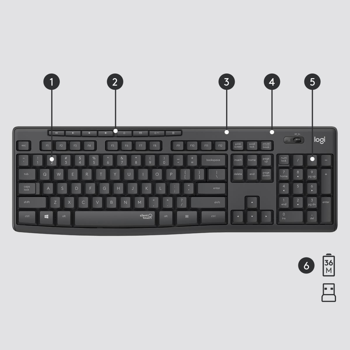 Mk295 Silent Wireless Combo Graphite Qwerty US/Int'l