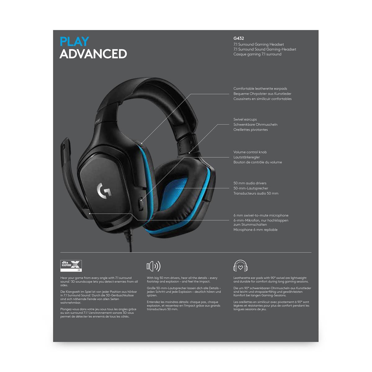 G432 - USB / 3.5mm - Game-headset - 7.1 Surround - Blue