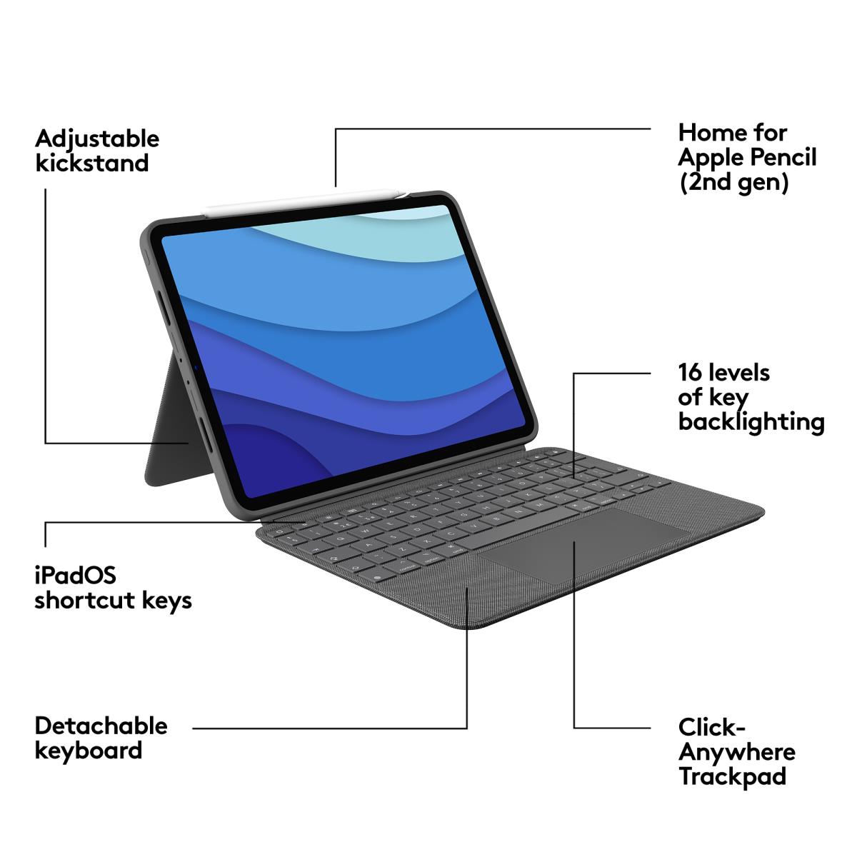 Combo Touch - iPad Pro 11-in (1st, 2nd, 3rd gen) - Grey - Qwerty UK