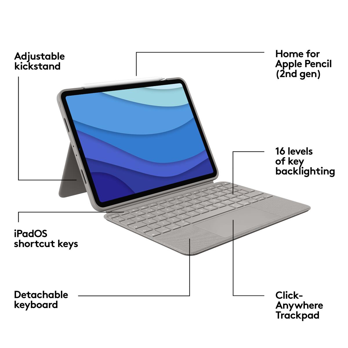 Combo Touch - Sand for iPad Pro 11-in (1st, 2nd, 3rd gen) - US International Qwerty