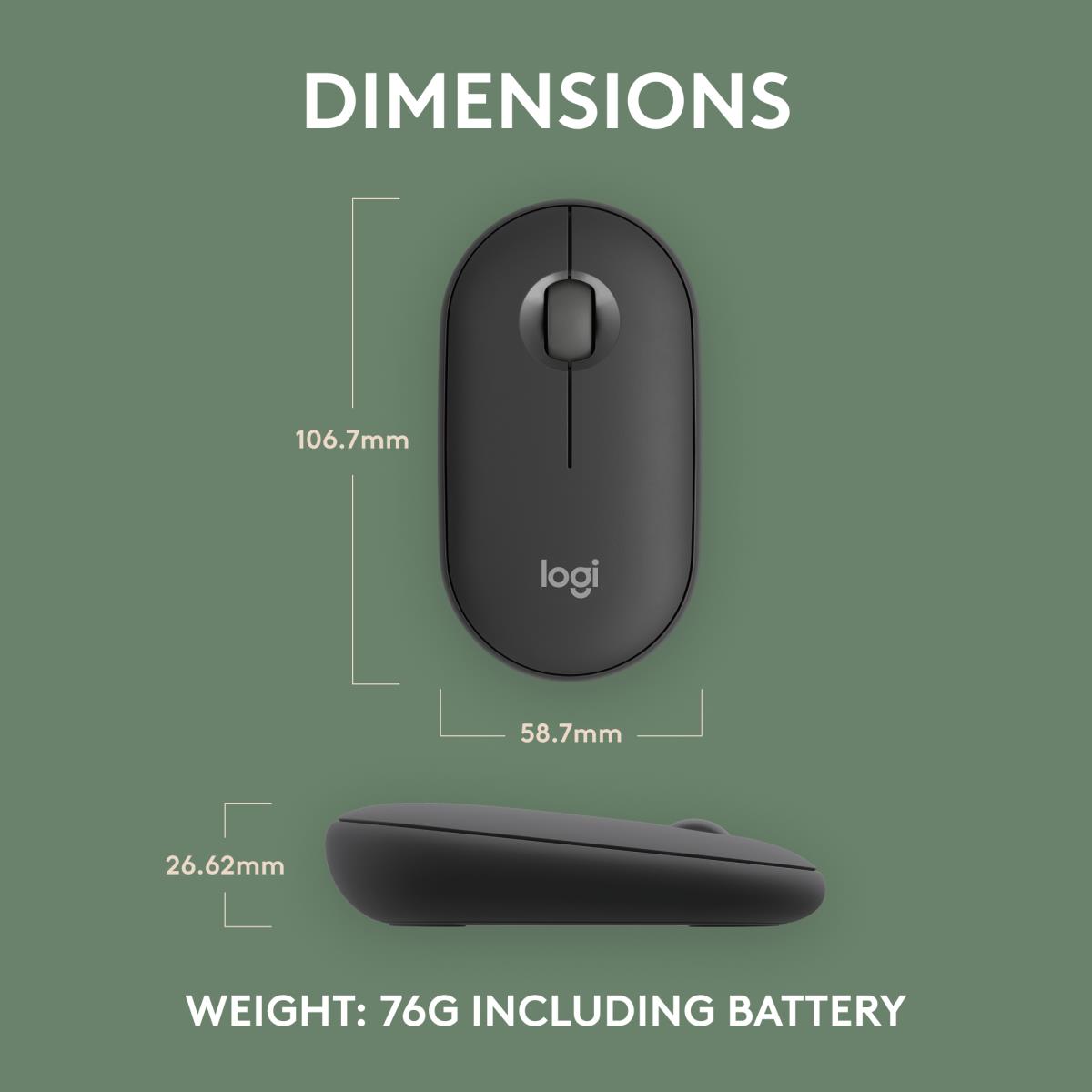 Pebble 2 M350s Wireless Optical Mouse Graphite