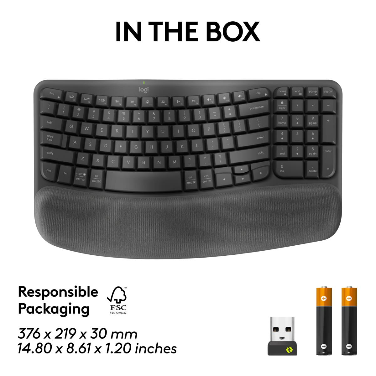 Wave Keys Ergonomic Keyboard Qwerty US/Int''''l - Graphite