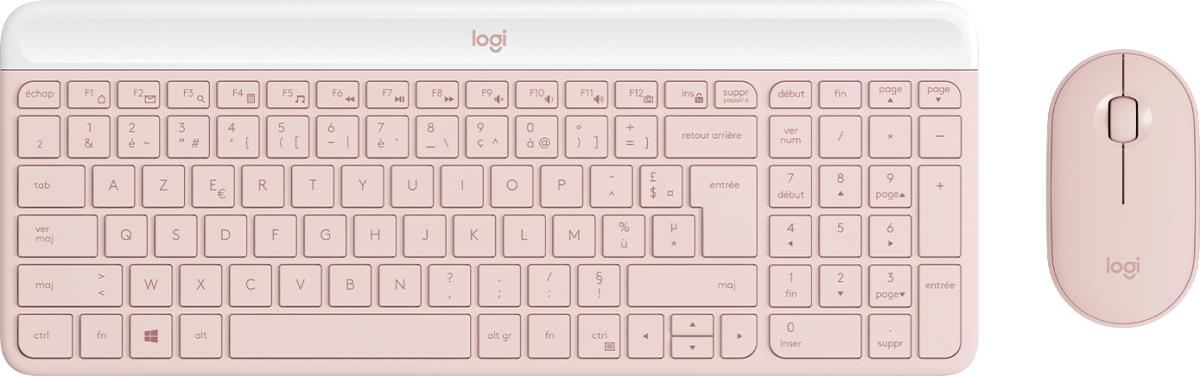 Slim Wireless Keyboard And Mouse Combo Mk470 - Rose - Azerty French