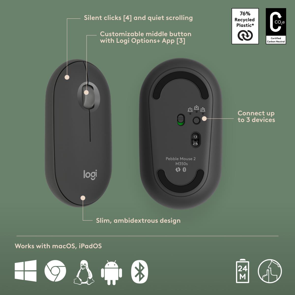 Pebble 2 Combo For Mac Tonal Graphite Azerty French