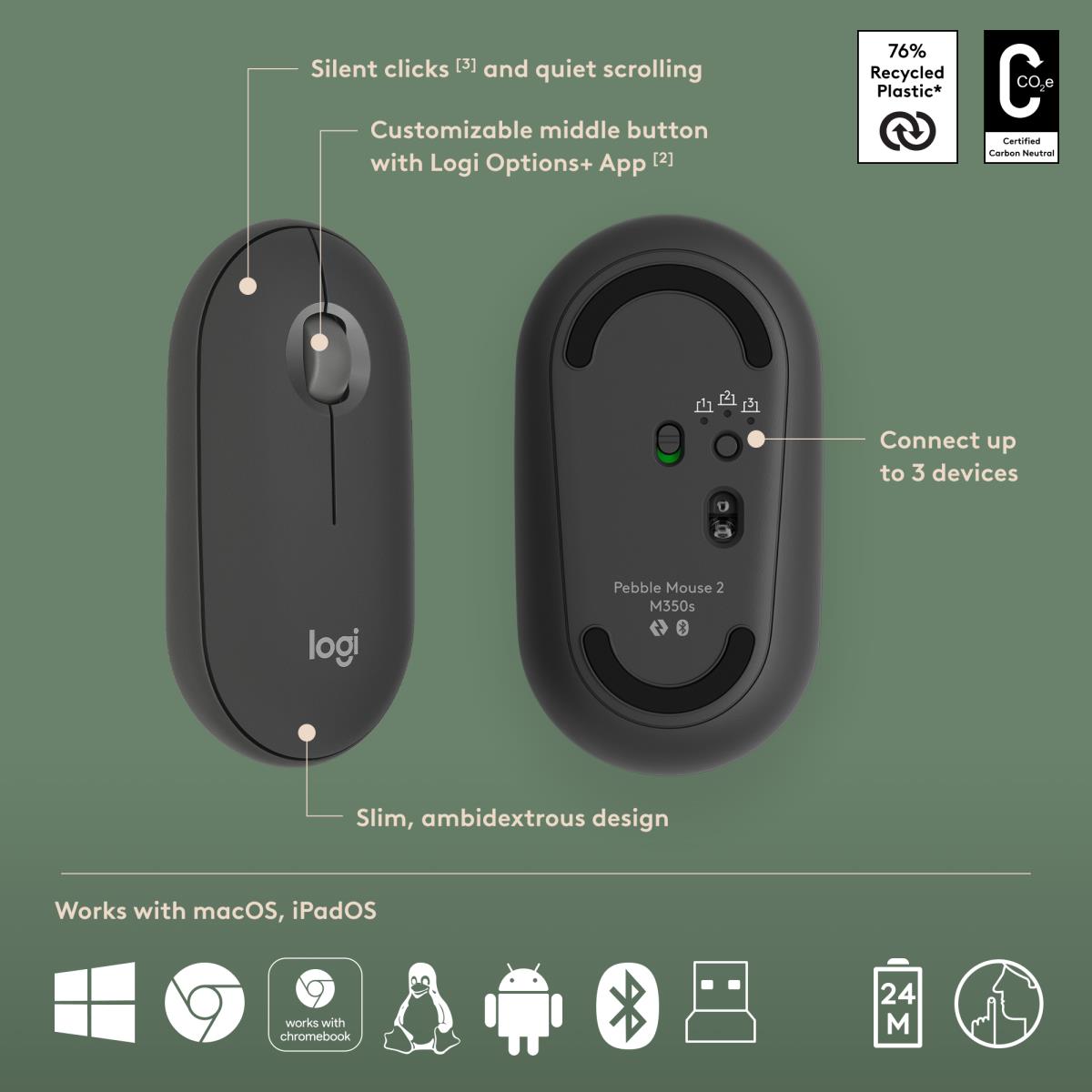 Pebble 2 Combo For Tonal Graphite Azerty French
