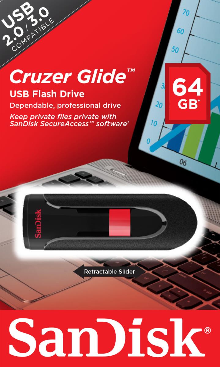 SanDisk Cruzer Glide - 64GB USB Stick - USB 2.0