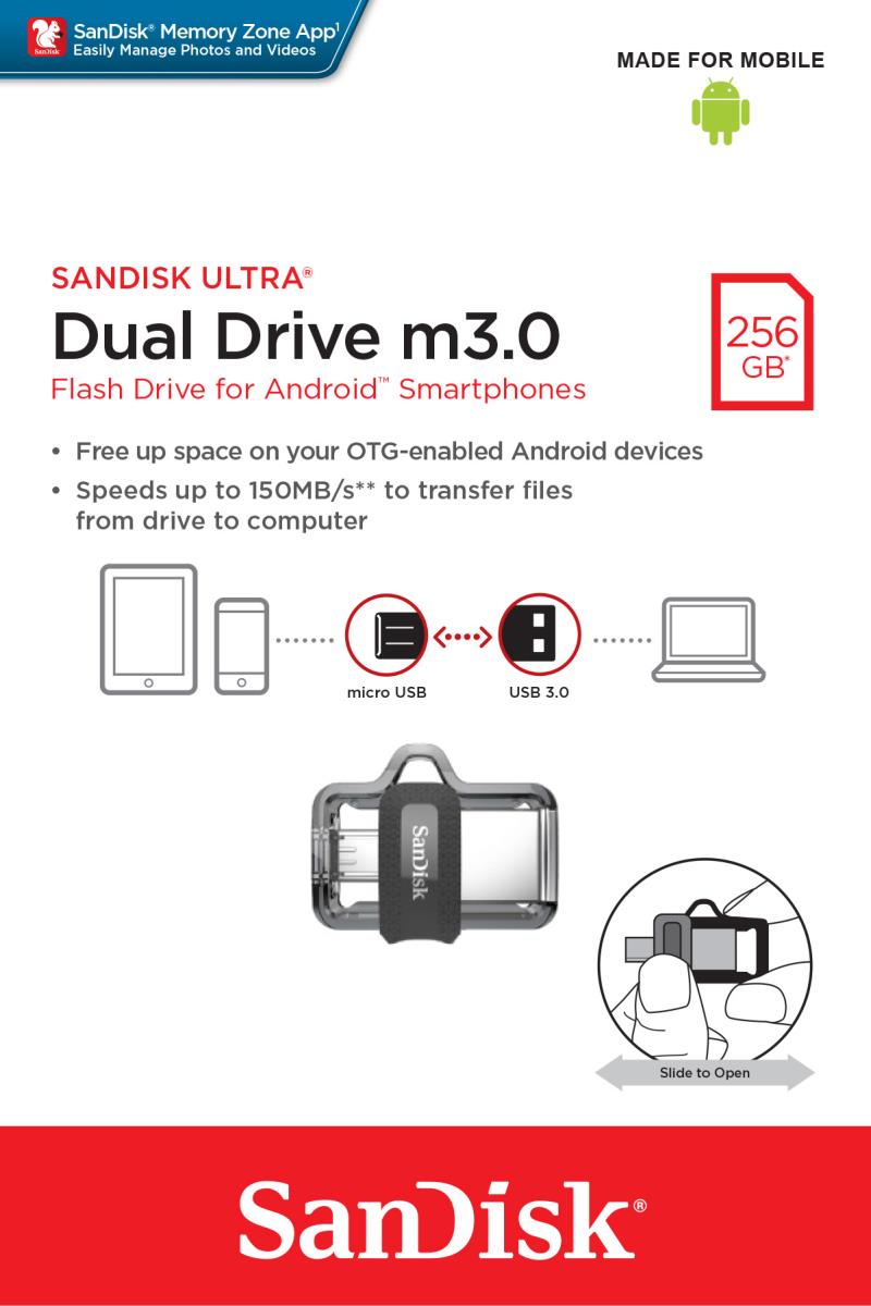 SanDisk ULTRA DUAL DRIVE M3.0 - 256GB USB Stick - micro-USB / USB 3.0