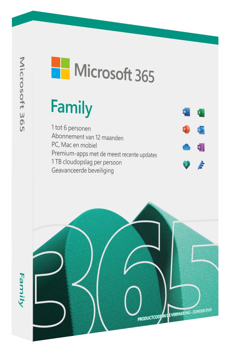 Microsoft 365 Family - 1year Subscription - Win/mac/android/ios - Dutch - Medialess P8