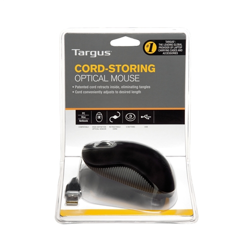 Cord Storing Mouse USB Black Grey