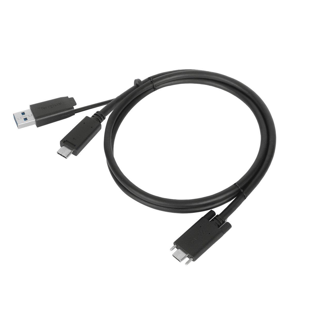 USB-c Male With Screw To USB-c Male Cable With USB-a Tether 1m