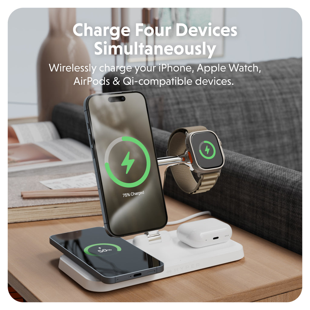Hyperjuice Qi2 4 In 1 Charging Stand - White