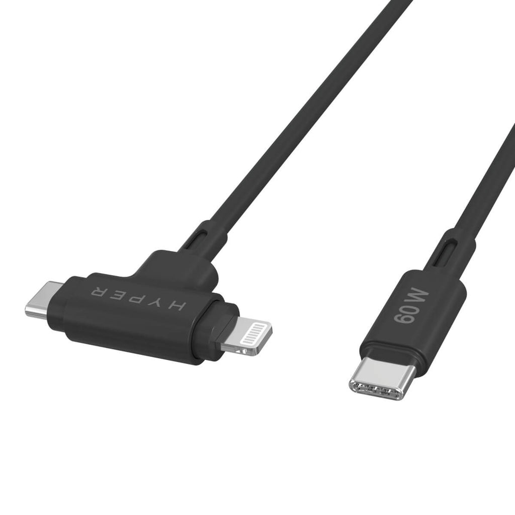 Hyperjuice Silicone USB-c To USB-c And Lightning Hybrid 60w Cable - Black