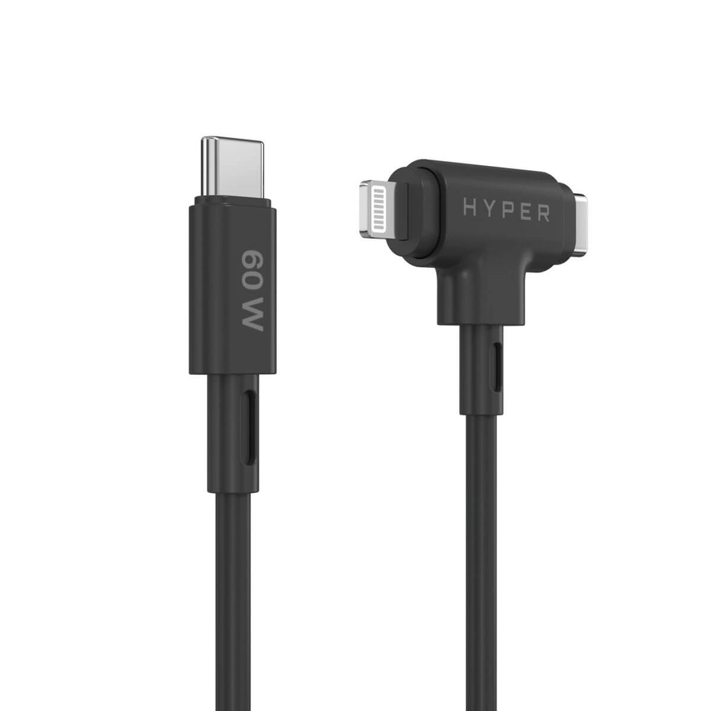 Hyperjuice Silicone USB-c To USB-c And Lightning Hybrid 60w Cable - Black
