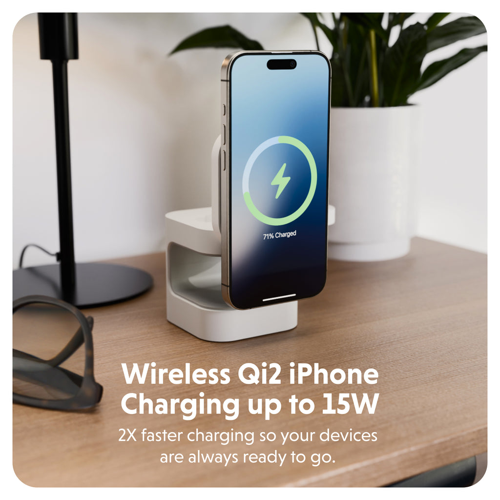 Hyper Hyperjuice Qi2 3-in-1 Magnetic Charging Stand - White