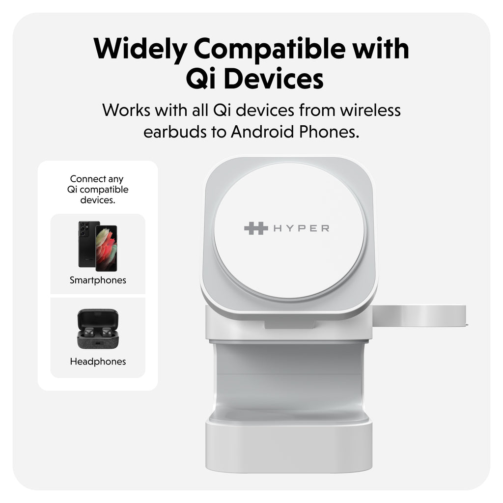 Hyper Hyperjuice Qi2 3-in-1 Magnetic Charging Stand - White