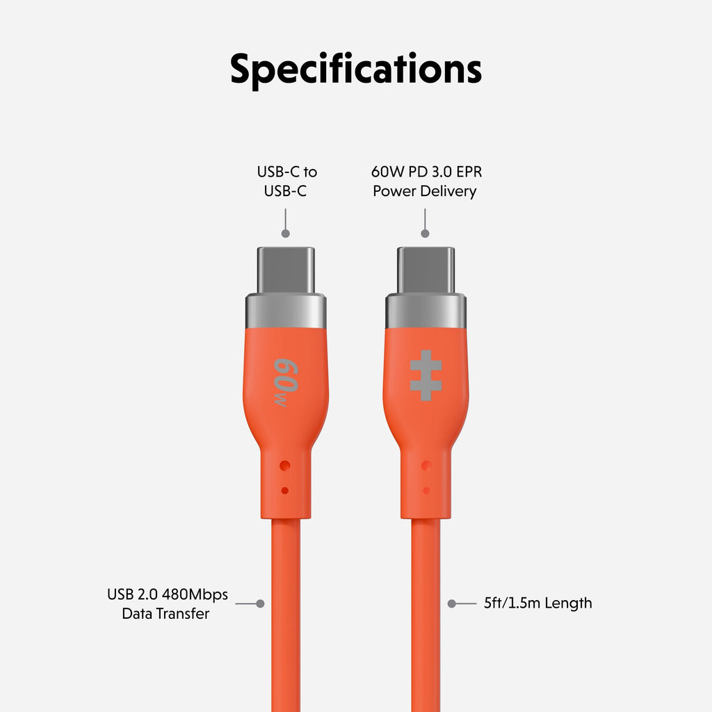 Hyperjuice Flex USB-c Silicone Charging Cable - Orange