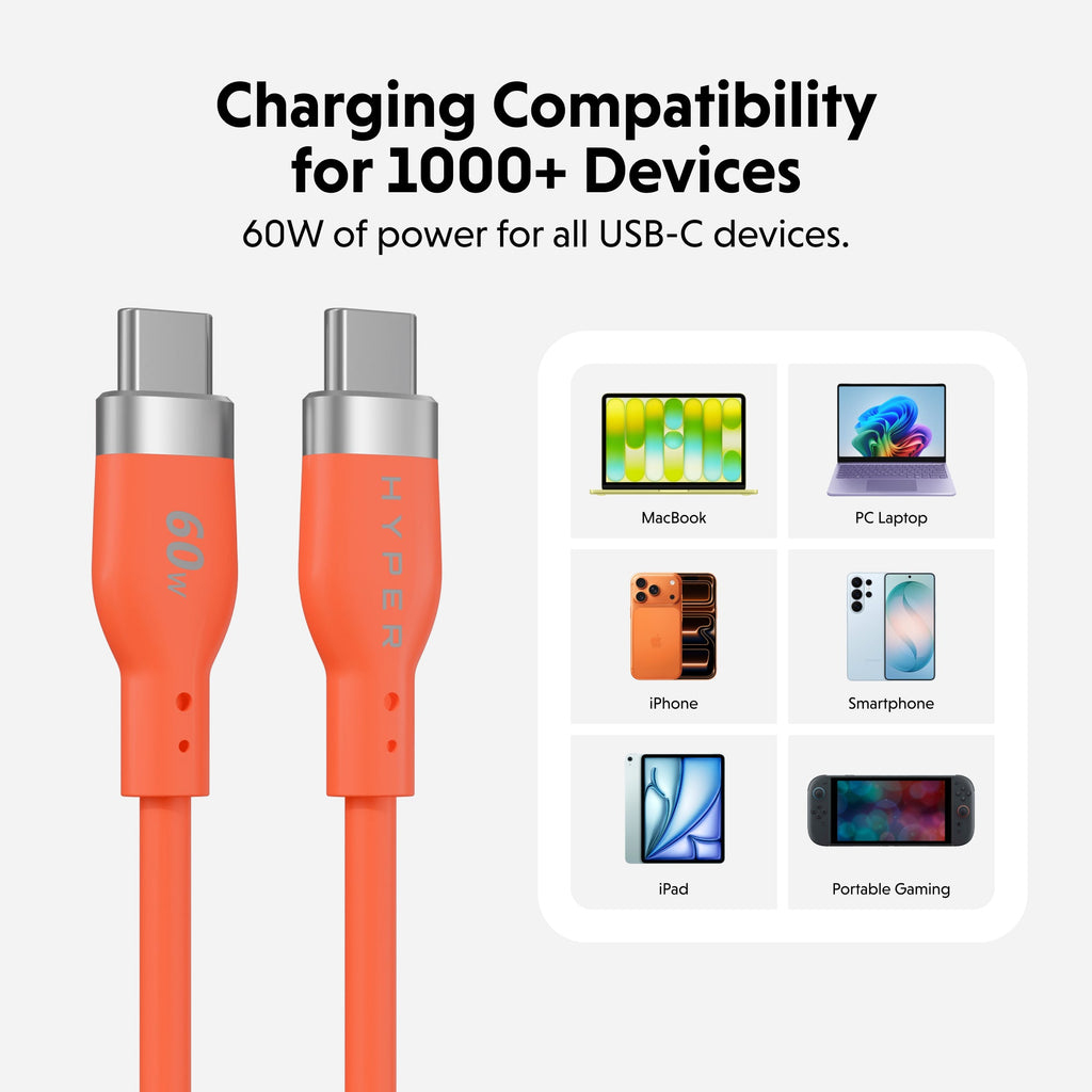 Hyperjuice Flex USB-c Silicone Charging Cable - Orange