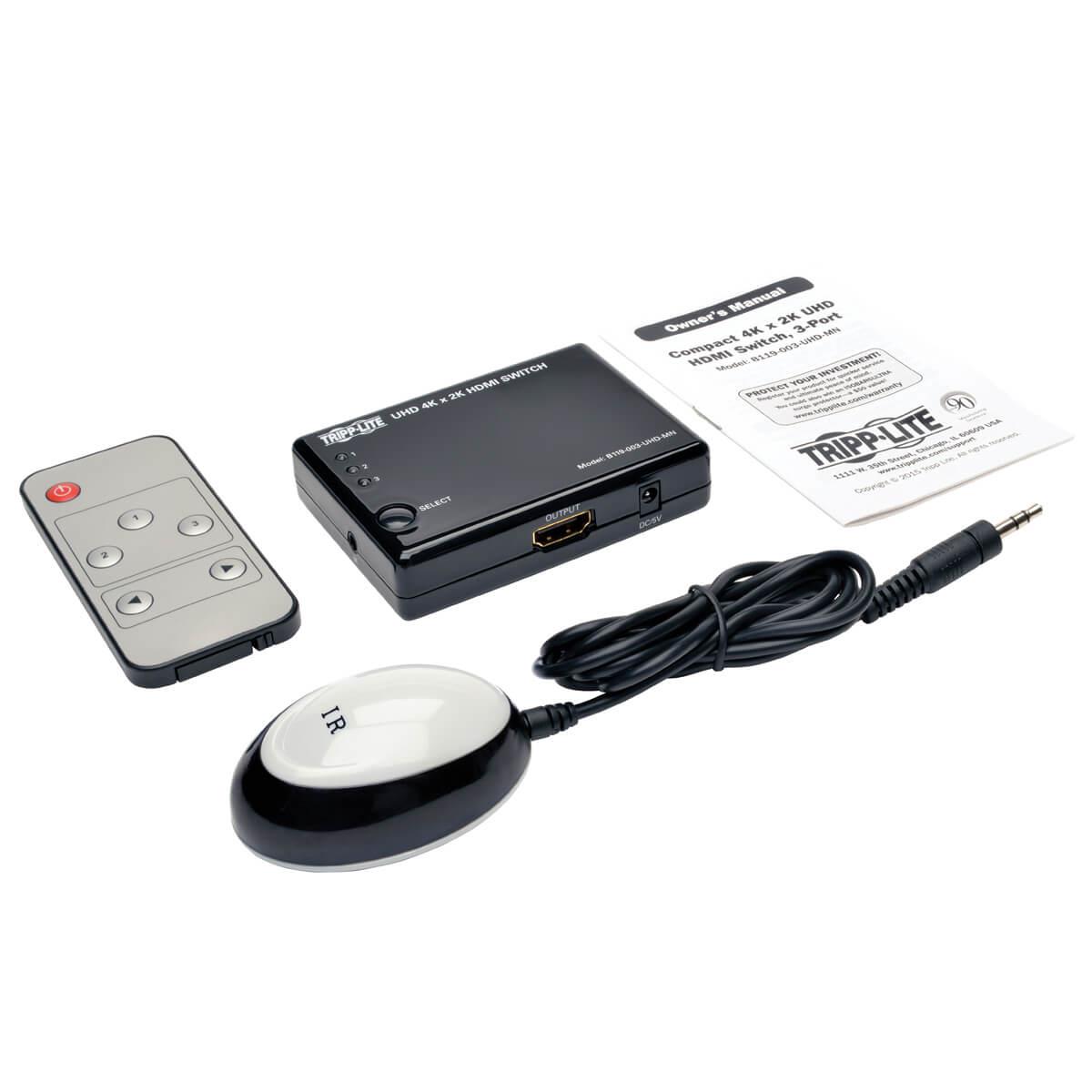TRIPP LITE HDMI Mini Switch 3-Port for Video and Audio 4K x 2K UHD @ 24/30 Hz (HDMI F/3xF) with Remote Control