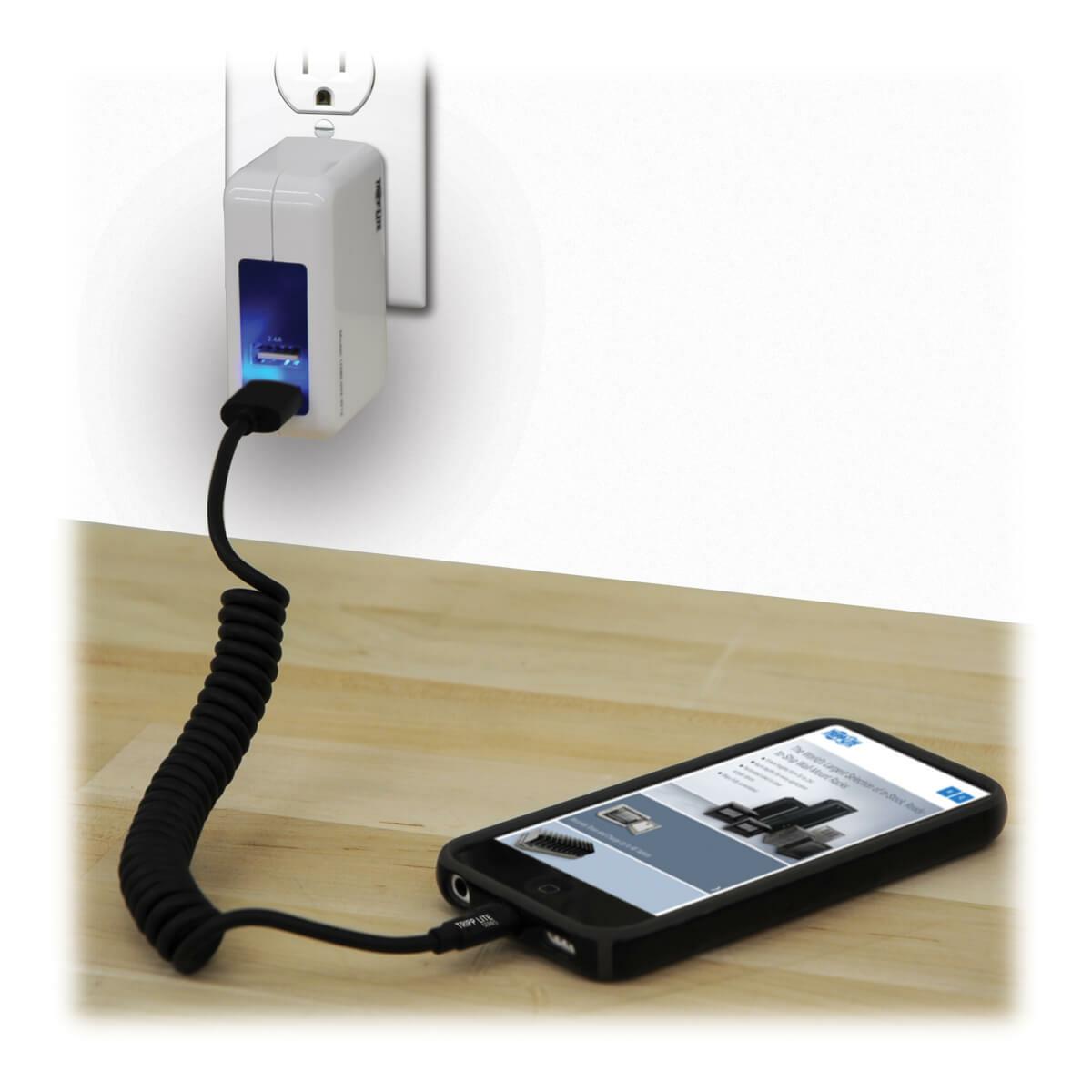 TRIPP LITE USB Sync/Charge Coiled Cable with Lightning Connector (M/M Black 4 ft 1.2M