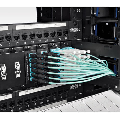 TRIPP LITE MTP/MPO Patch Cable Push/Pull Tabs 12 Fiber 40GbE 40GBASE-SR4 OM3 Plenum-Rated - Blue 2M
