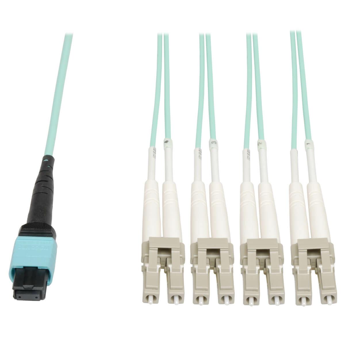 TRIPP LITE MTP/MPO Fan-Out Cable Push/Pull Tabs TRIPP LITE MTP/MPO to 8xLC 40GbE 40GBASE-SR4 OM3 Plenum-Rated - Blue 2M