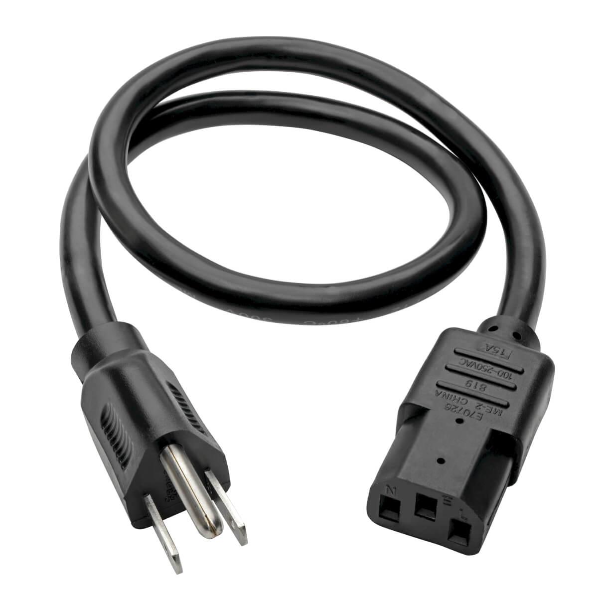 TRIPP LITE Heavy-Duty Computer Power Cord 15A 14AWG (NEMA 5-15P to IEC-320-C13) 2-ft 61cm