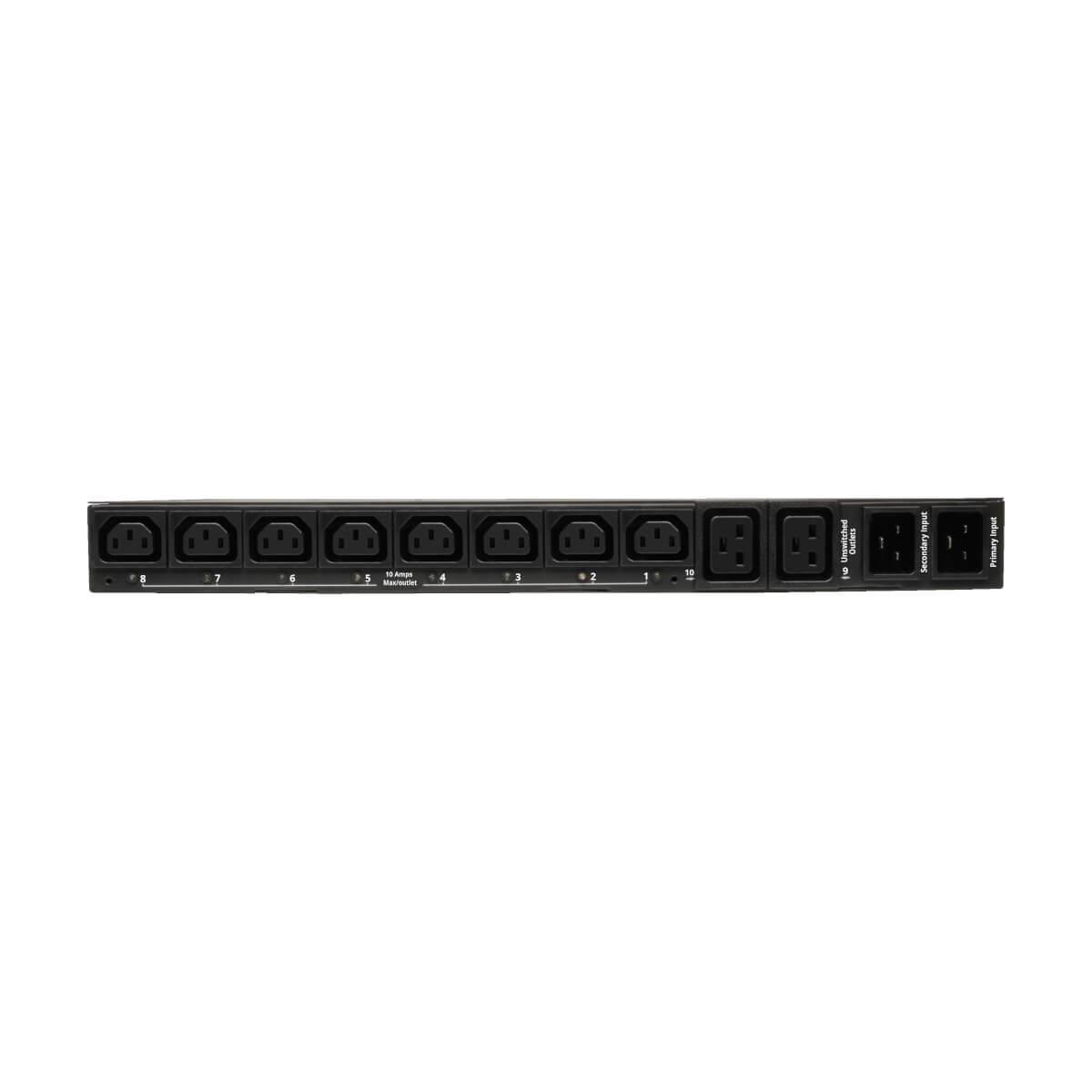 TRIPP LITE PDU 3.2-3.8kW Single-Phase ATS/Metered 200-240V (8 C13 & 2 C19) 2 C20 12ft Cord 1U (PDUMH20HVAT)