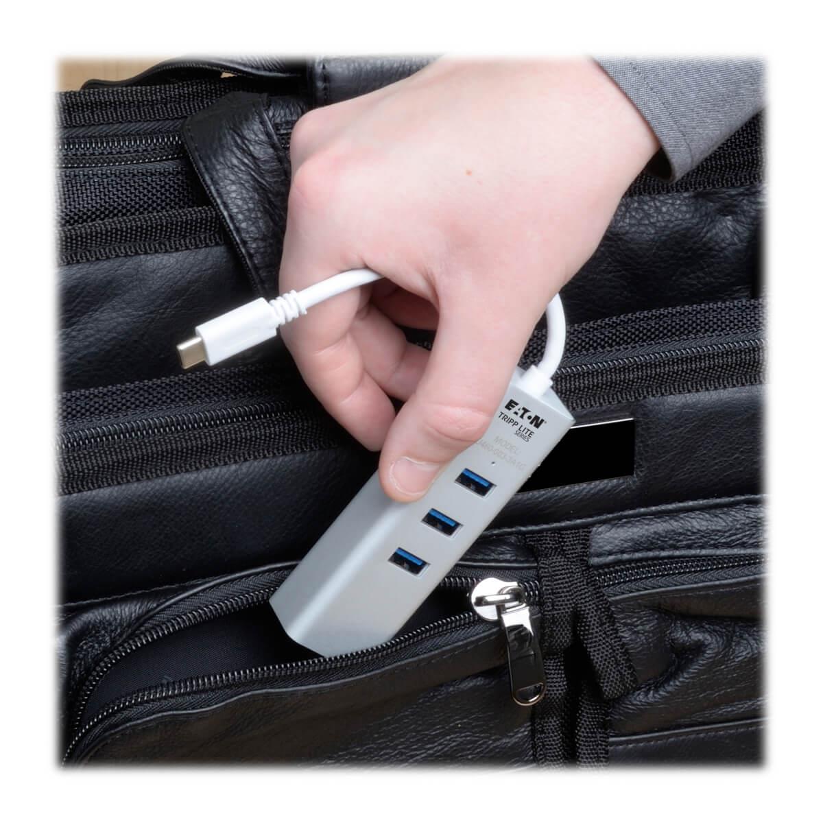 TRIPP LITE Portable USB 3.1 Gen 1 Gigabit Ethernet Adapter with 3-Port Hub Aluminum