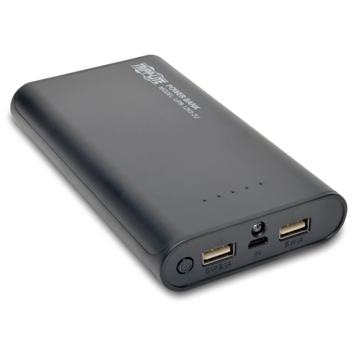 TRIPP LITE Portable 12,000mAh Dual-Port Mobile Power Bank USB Battery Charger with LED Flashlight