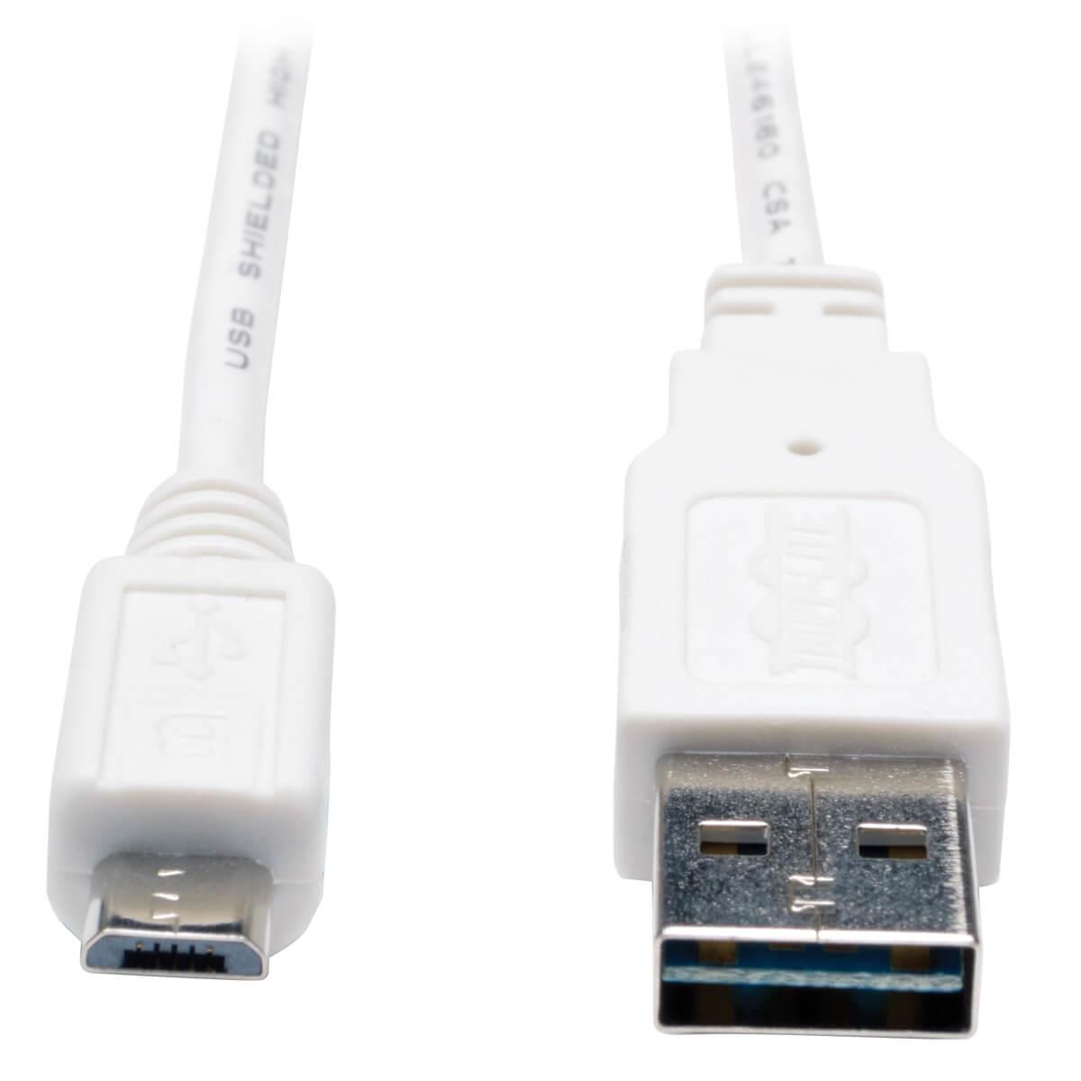 TRIPP LITE Universal Reversible USB 2.0 Hi-Speed Cable (Reversible A to 5Pin Micro B M/M) White 91cm