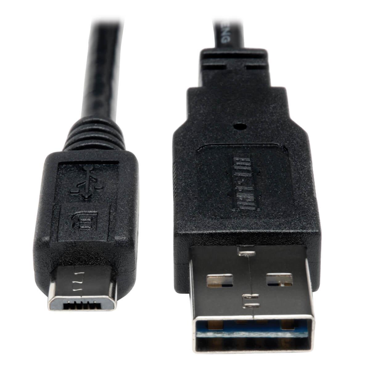 TRIPP LITE Universal Reversible USB 2.0 Hi-Speed Cable (Reversible A-M to 5Pin Micro B-M) 3m