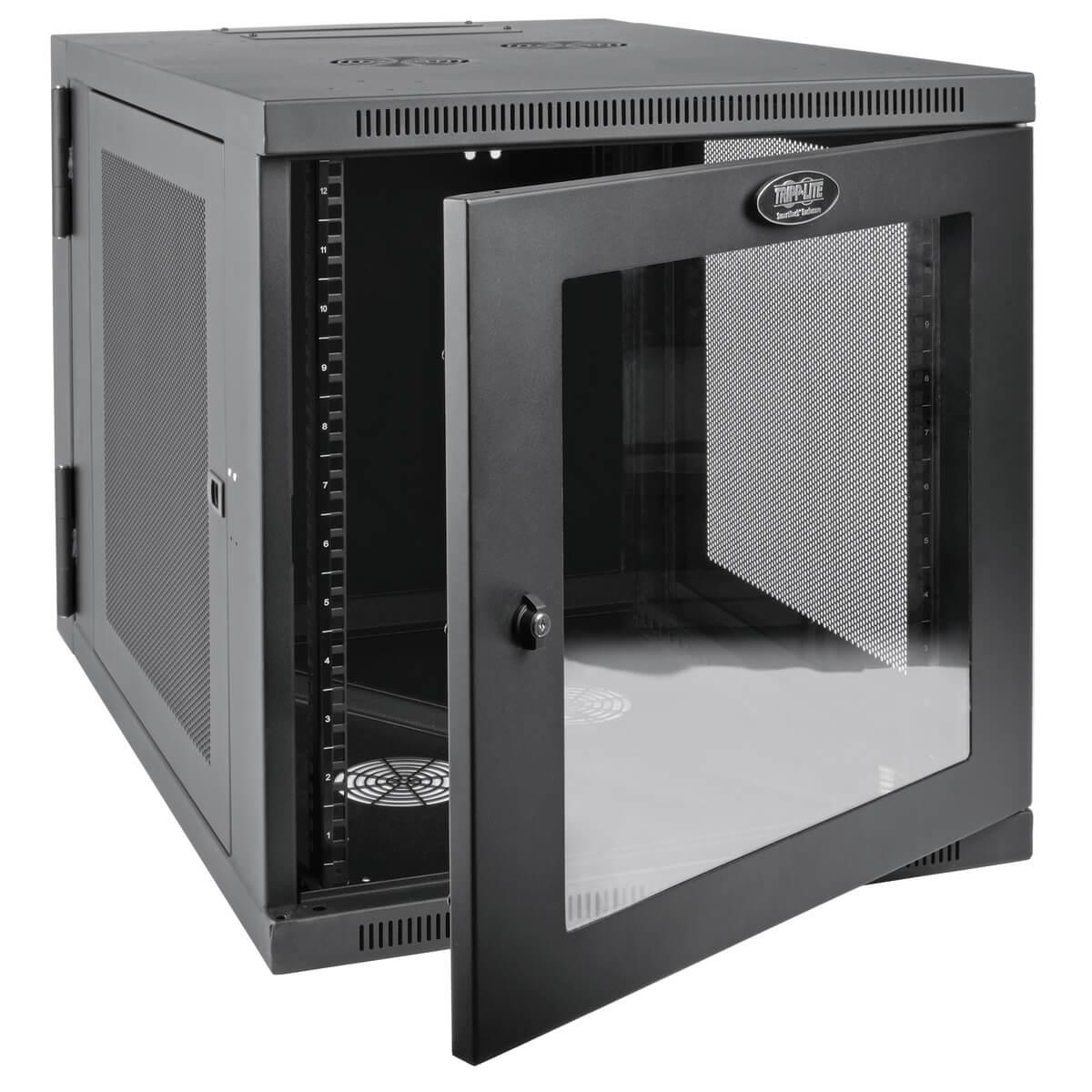 TRIPP LITE SmartRack 12U Server-Depth Wall-Mount Rack Enclosure Cabinet with Clear Acrylic Window Hinged Back