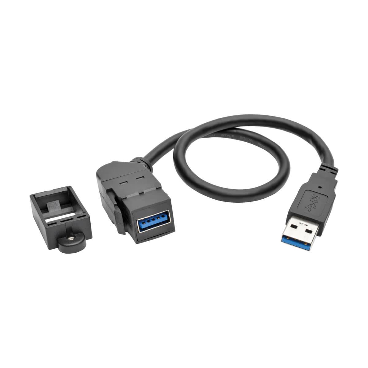 TRIPP LITE USB 3.0 All-in-One Keystone/Panel Mount Extension Cable (M/F) Angled Connector Black 30cm