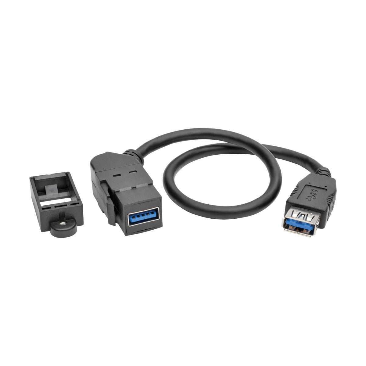 TRIPP LITE USB 3.0 All-in-One Keystone/Panel Mount Coupler Cable (F/F) Angled Connector Black 30cm
