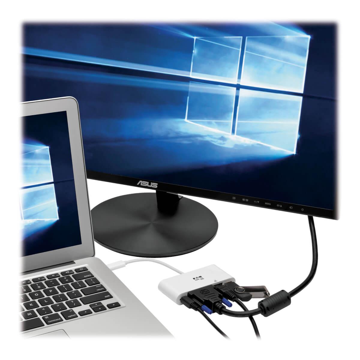 TRIPP LITE USB 3.1 Gen 1 USB-C to DVI External Video Adapter with USB-A Hub USB-C PD Charging Port & Gbe Port