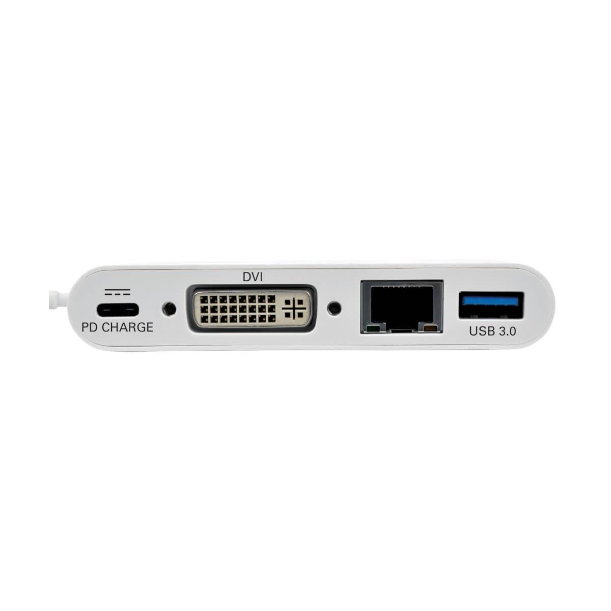 TRIPP LITE USB 3.1 Gen 1 USB-C to DVI External Video Adapter with USB-A Hub USB-C PD Charging Port & Gbe Port