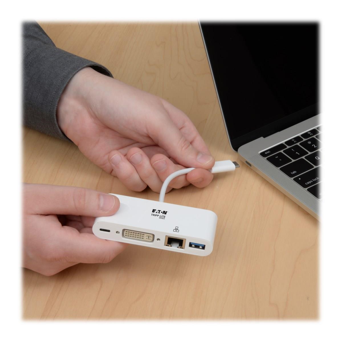 TRIPP LITE USB 3.1 Gen 1 USB-C to DVI External Video Adapter with USB-A Hub USB-C PD Charging Port & Gbe Port