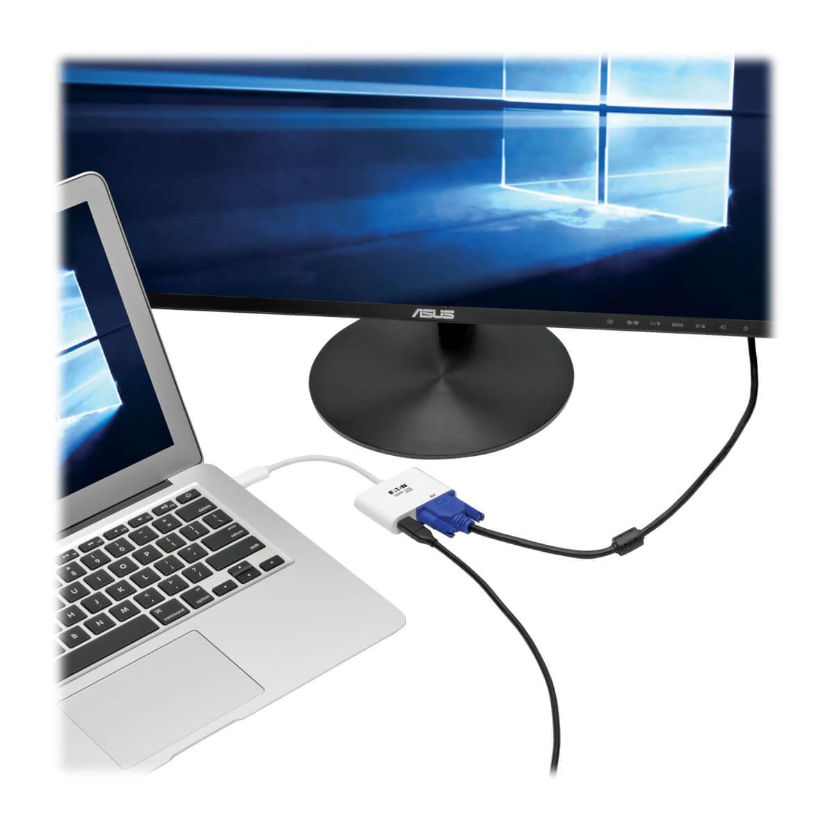 TRIPP LITE USB 3.1 Gen 1 USB-C to VGA DP Alternate Mode External Video Adapter with USB-C PD Charging Port