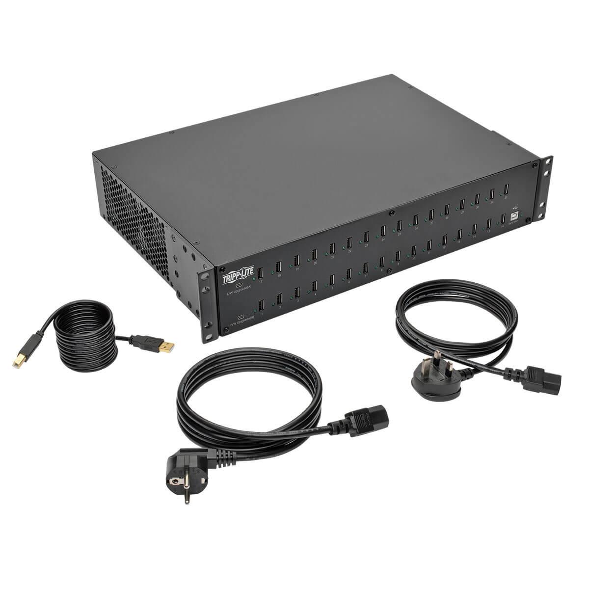 TRIPP LITE USB Charging Station 32-Port with Syncing 230V 5V 80A (400W) USB Charger Output 2U Rack-Mount
