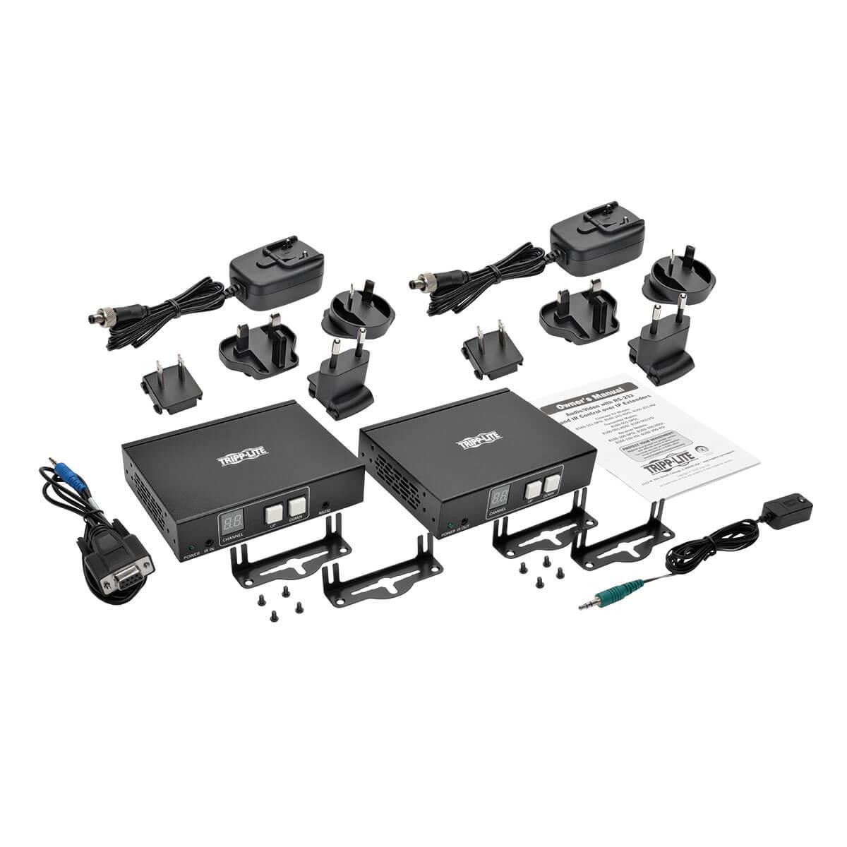 TRIPP LITE 2-Port HDMI over IP Transmitter/Receiver/Extender Kit, RS-232 Serial and IR Control 1080p 100m TAA