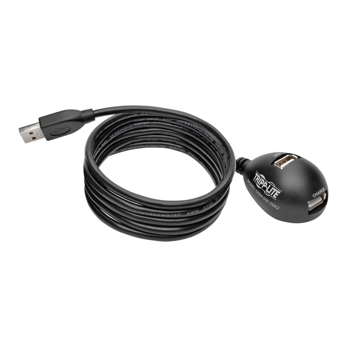 TRIPP LITE USB 2.0 Hi-Speed 2-Port Desktop Extension Cable (M/2xF), 5 ft 1.5m