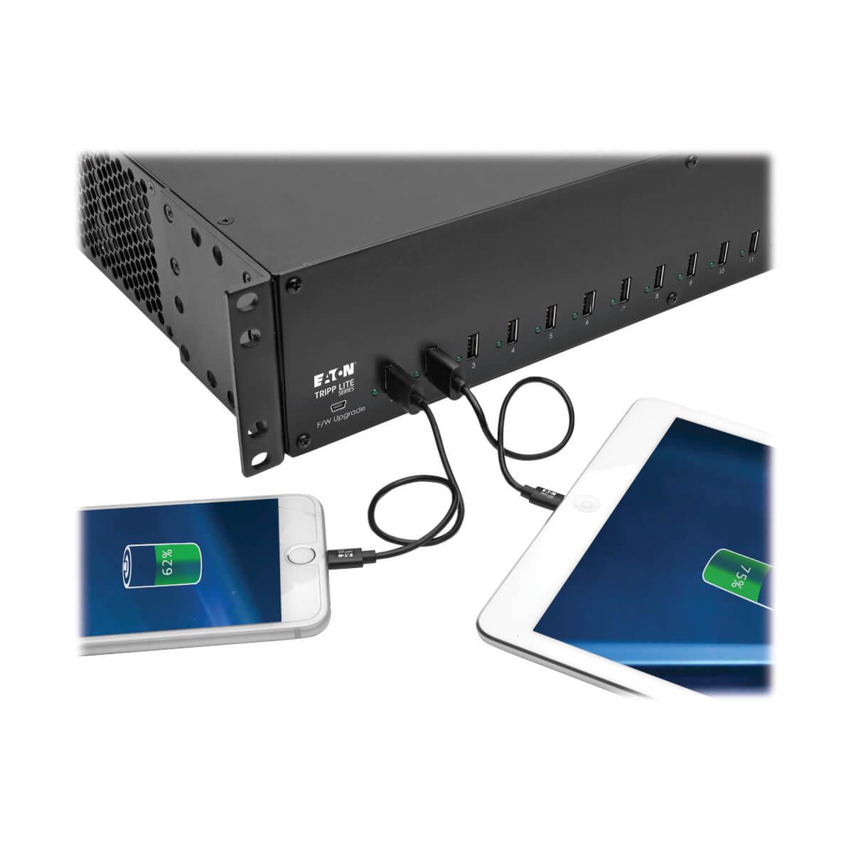 TRIPP LITE 16-Port USB Charging Station with Syncing, 230V, 5V 40A (200W) USB Charger Output, 2U Rack-Mount