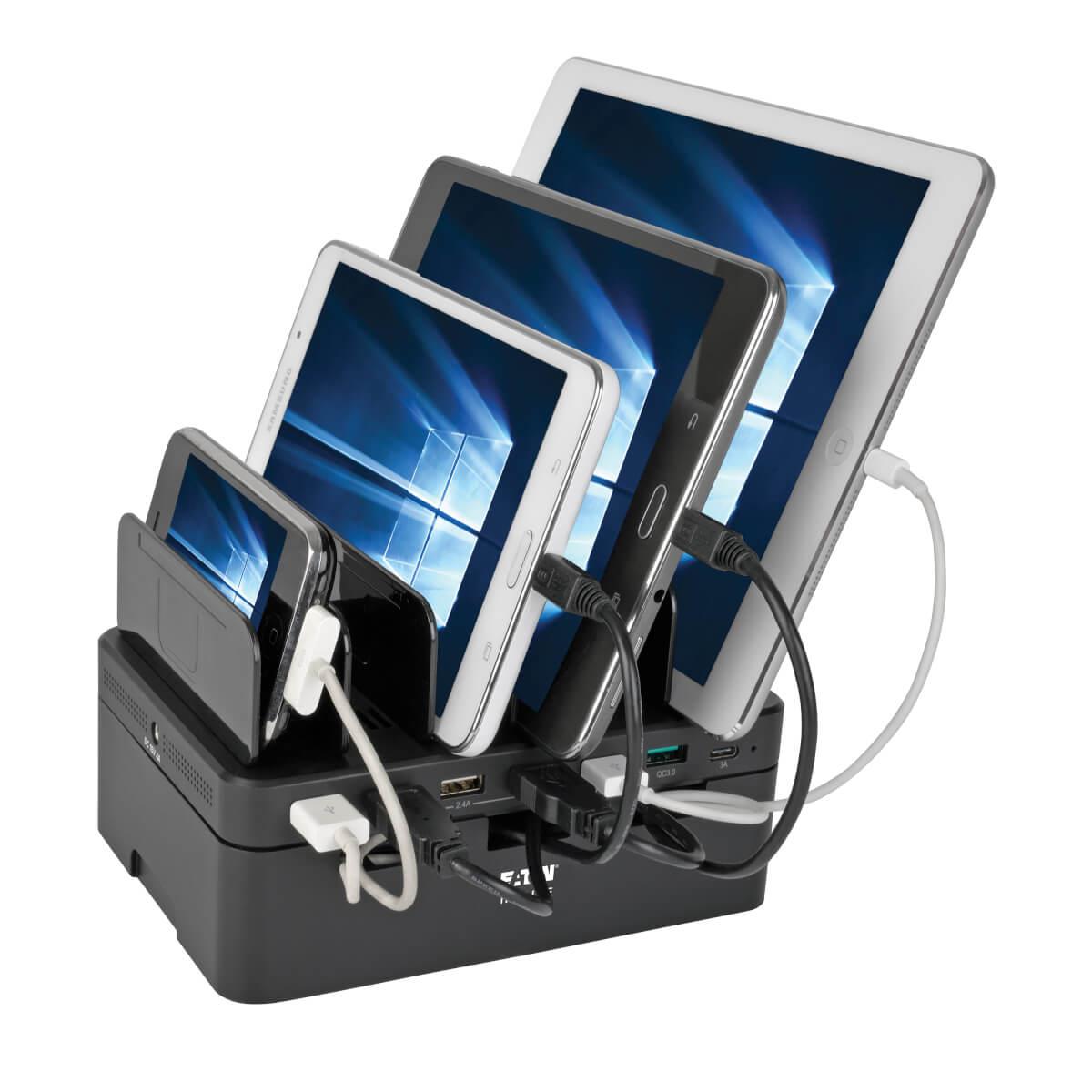 TRIPP LITE 7-Port USB Charging Station w/Quick Charge 3.0, USB-C Port, Device Storage, 5V 4A (60W) USB Charge Output