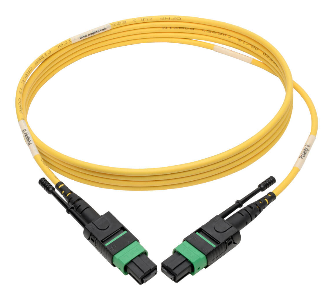 TRIPP LITE MTP/MPO (APC) Singlemode Patch Cable (F/F), 12 Fiber, 40/100 GbE, QSFP+ 40GBASE-PLR4, Plenum, Push/Pull Tab, Yellow, 2 m (6.6 ft.)