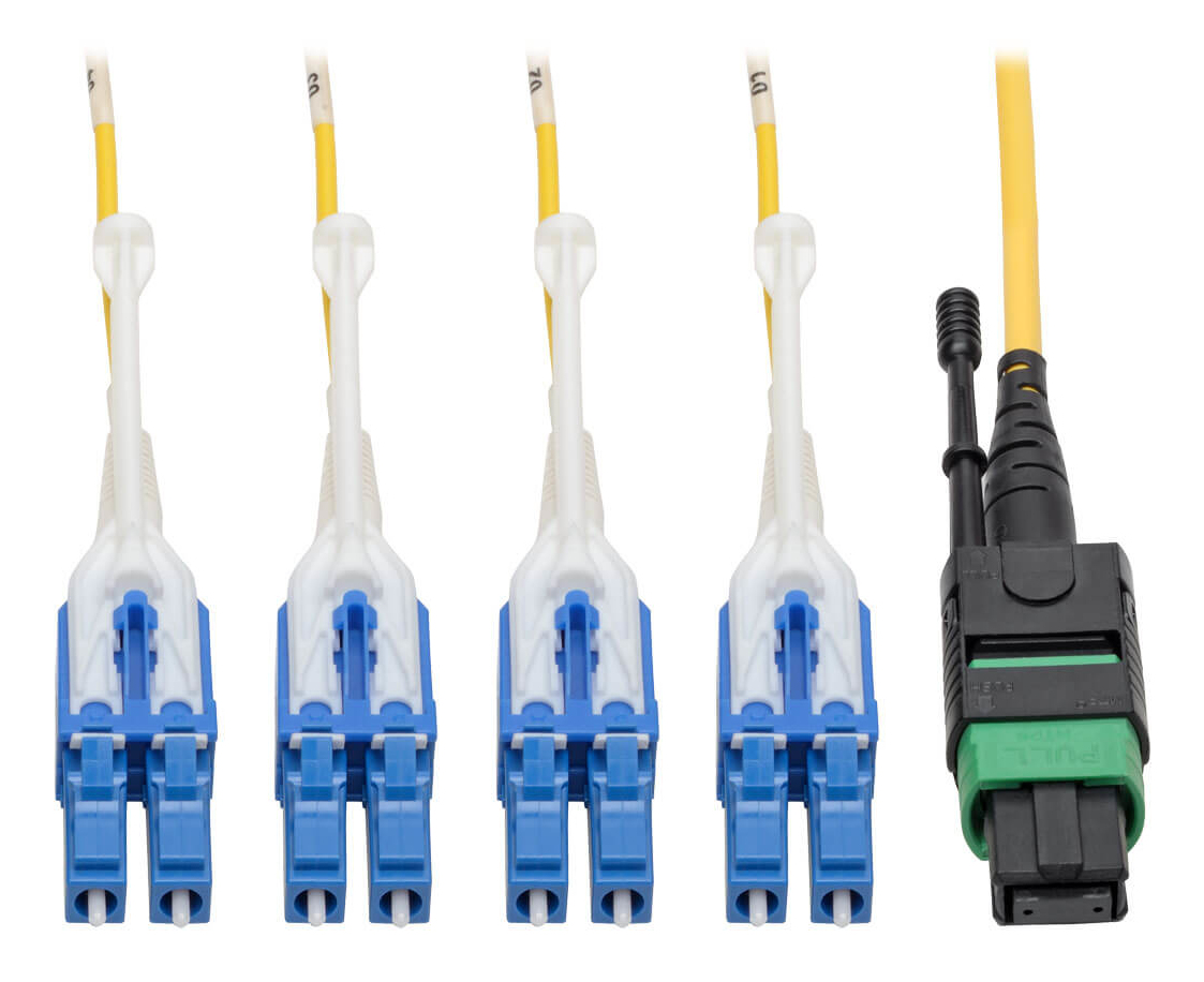 TRIPP LITE MTP/MPO (APC) to 8xLC (UPC) Singlemode Breakout Patch Cable, 40/100 GbE, QSFP+ 40GBASE-PLR4, Plenum, Yellow, 2 m (6.6 ft.)