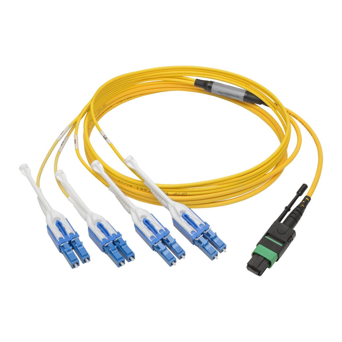 TRIPP LITE MTP/MPO (APC) to 8xLC (UPC) Singlemode Breakout Patch Cable, 40/100 GbE, QSFP+ 40GBASE-PLR4, Plenum, Yellow, 2 m (6.6 ft.)