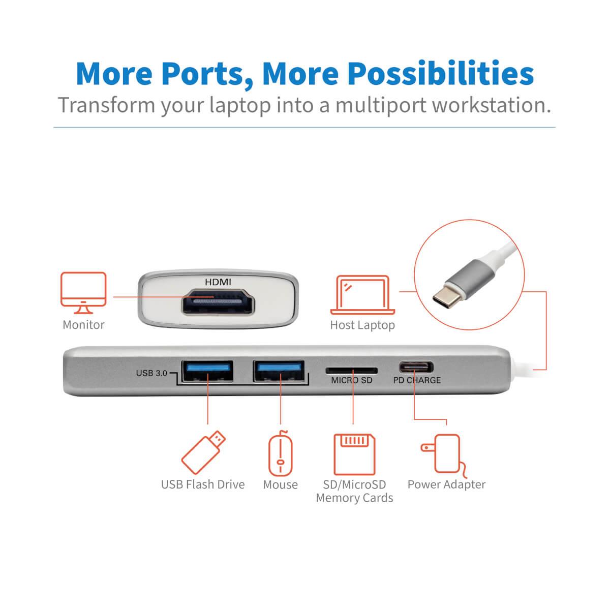 TRIPP LITE Docking Station USB-C - HDMI / Thunderbolt 3 / PD Charging / Micro SD - 60w Power delivery